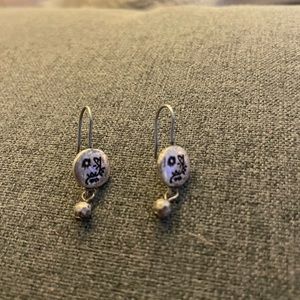 Brushed Silver flower drop earrings